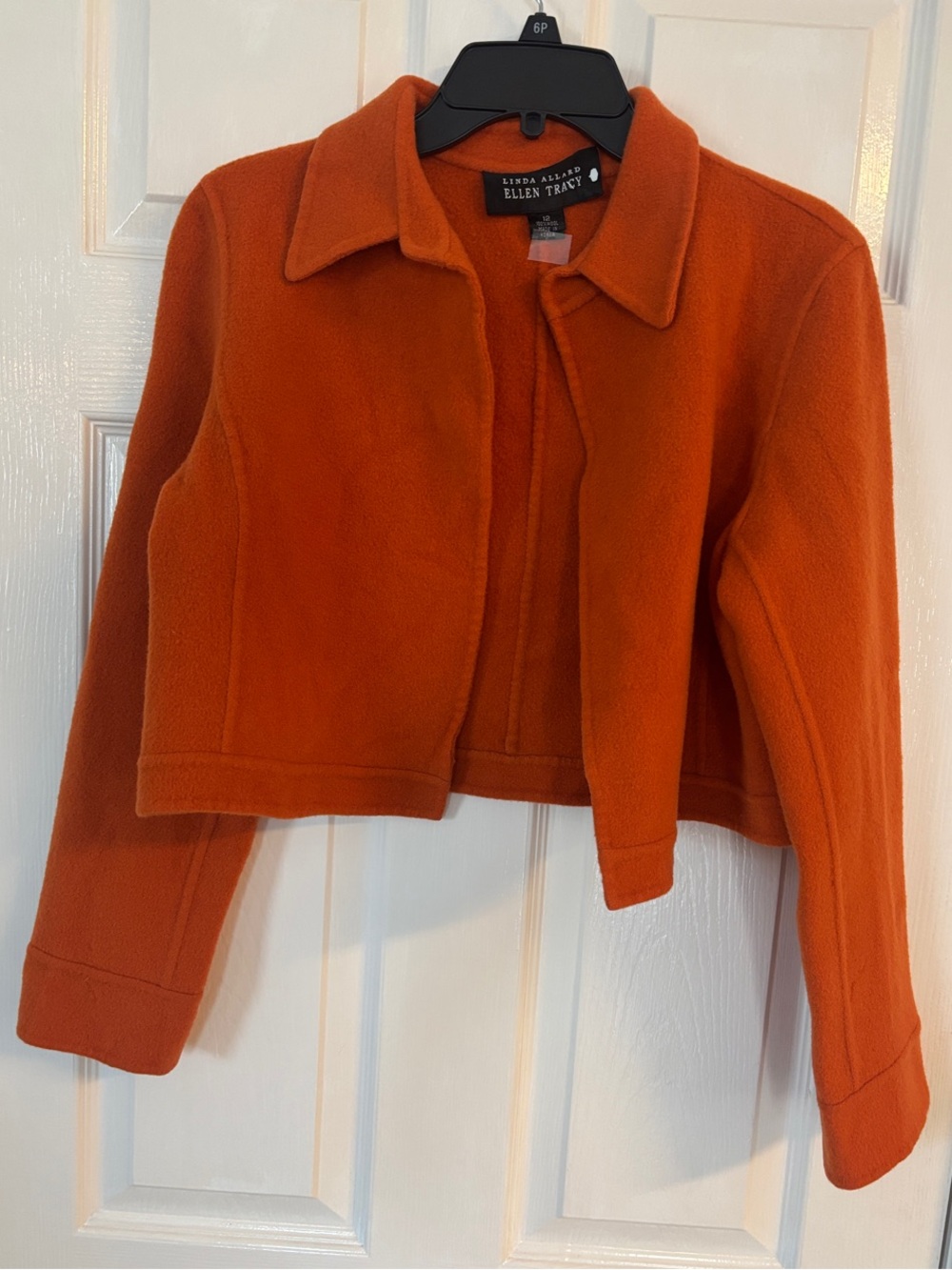Ellen Tracy Cropped Orange Wool-Blend Jacket size 10